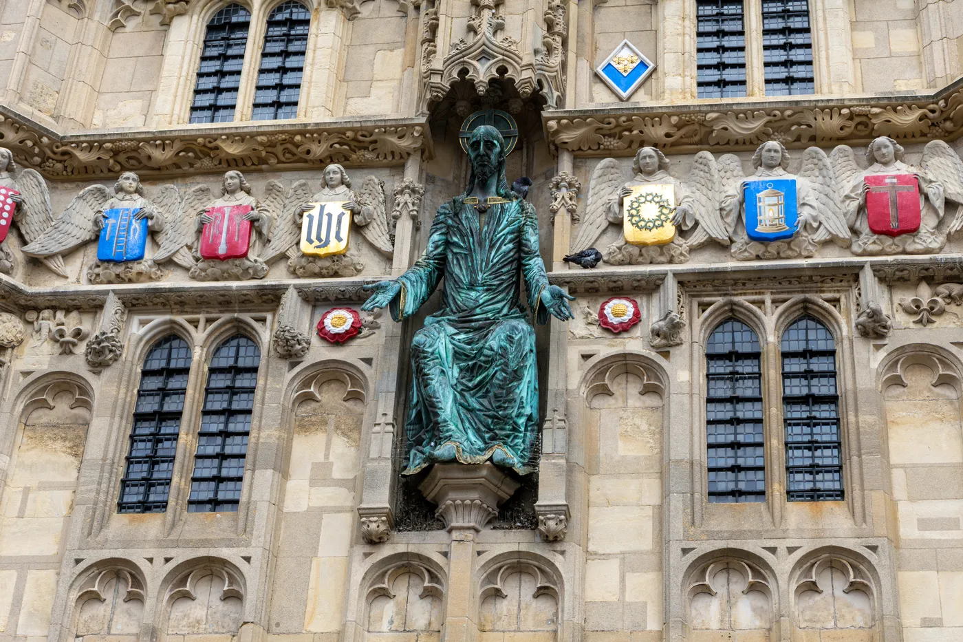 The carved stone Christ Church Gate leading into Canterbury Cathedral precincts