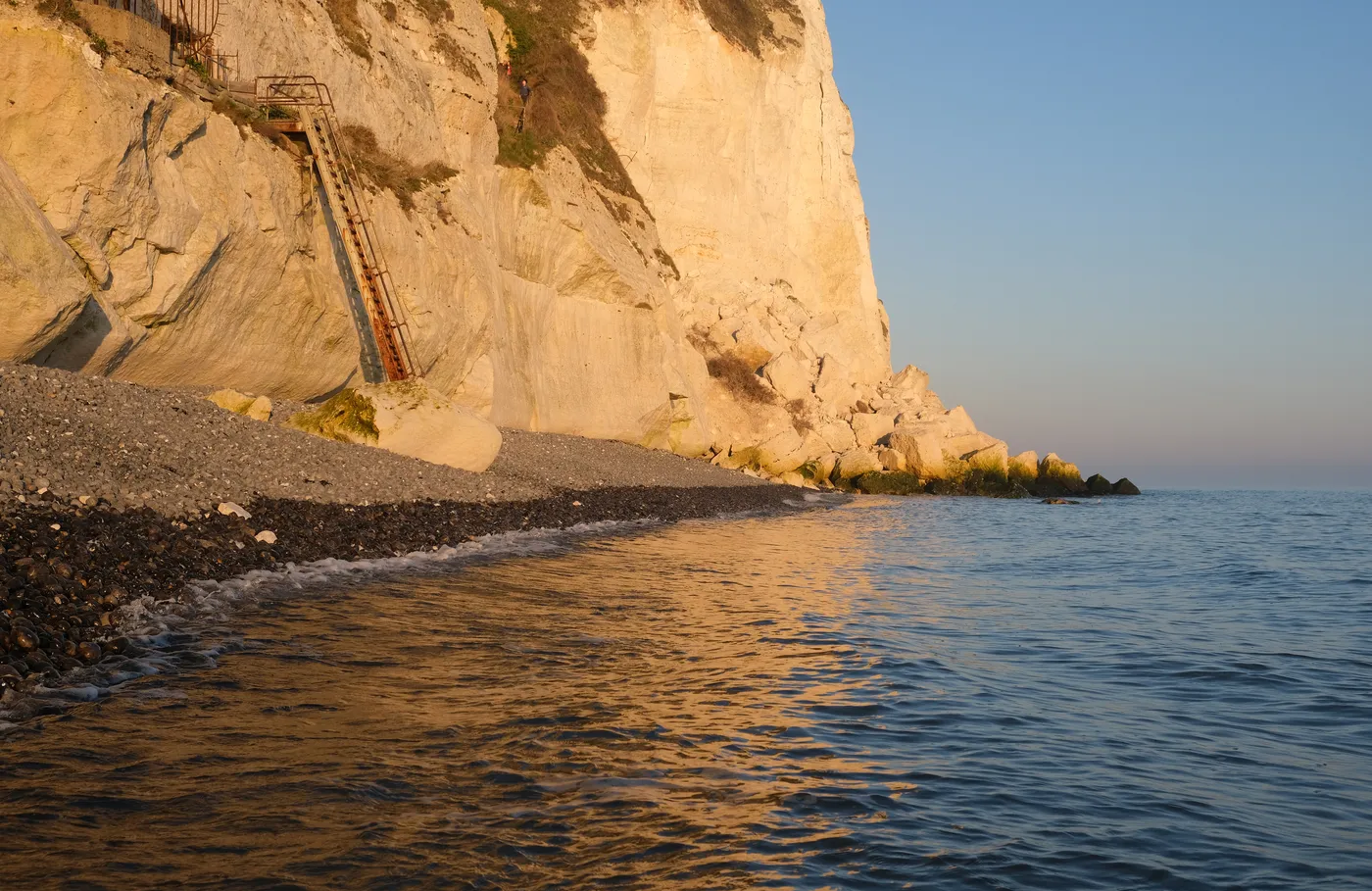 White chalk cliffs above the sea near Dover