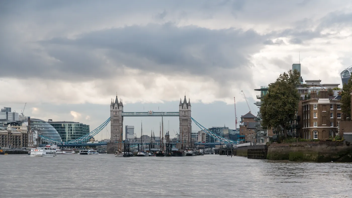 Tower Bridge across the River Thames seen from upstream