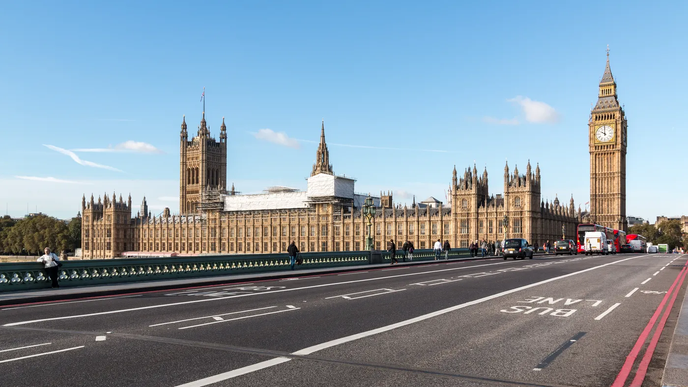 The Palace of Westminster and Elizabeth Tower seen from Westminster Bridge