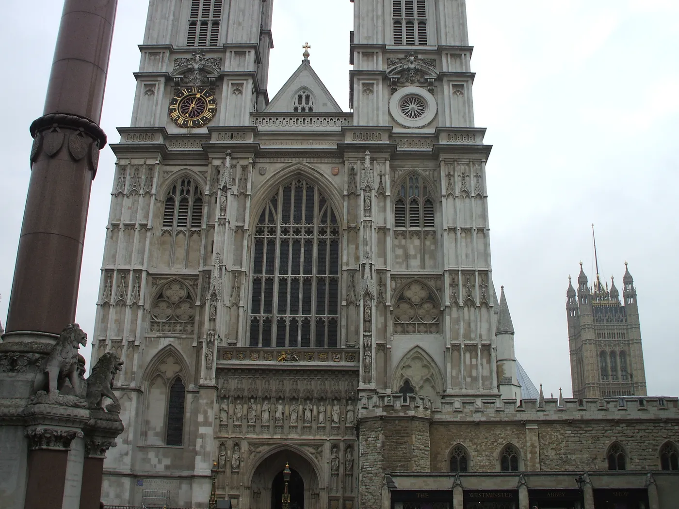 The twin west towers of Westminster Abbey with Victoria Tower behind